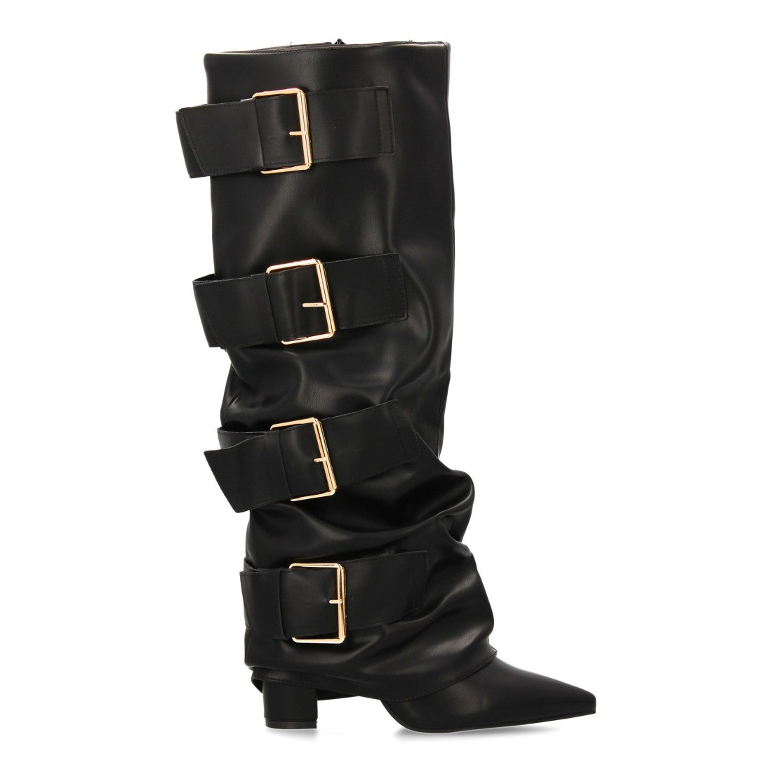 Botas altas de mujer con hebillas y efecto de forro - Negro