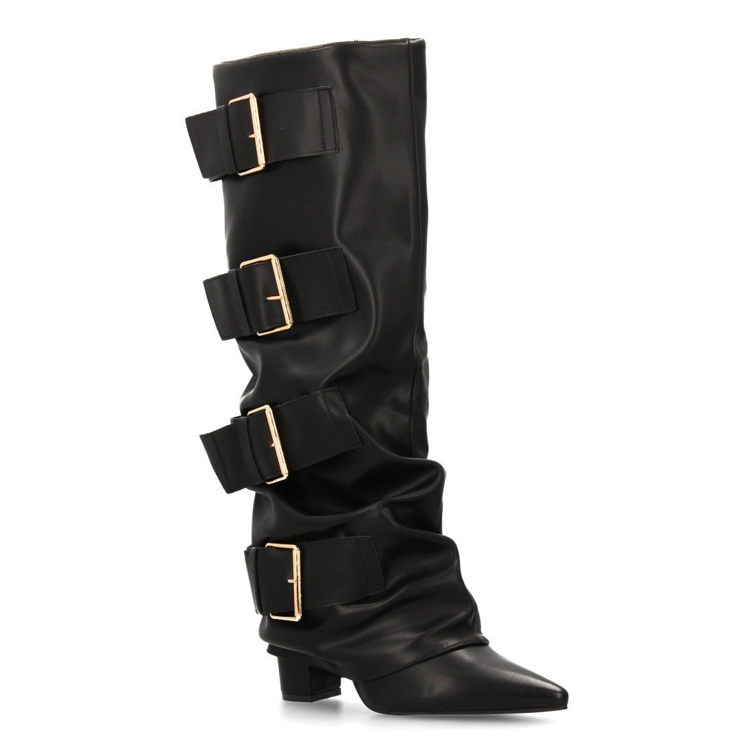 Botas altas de mujer con hebillas y efecto de forro - Negro