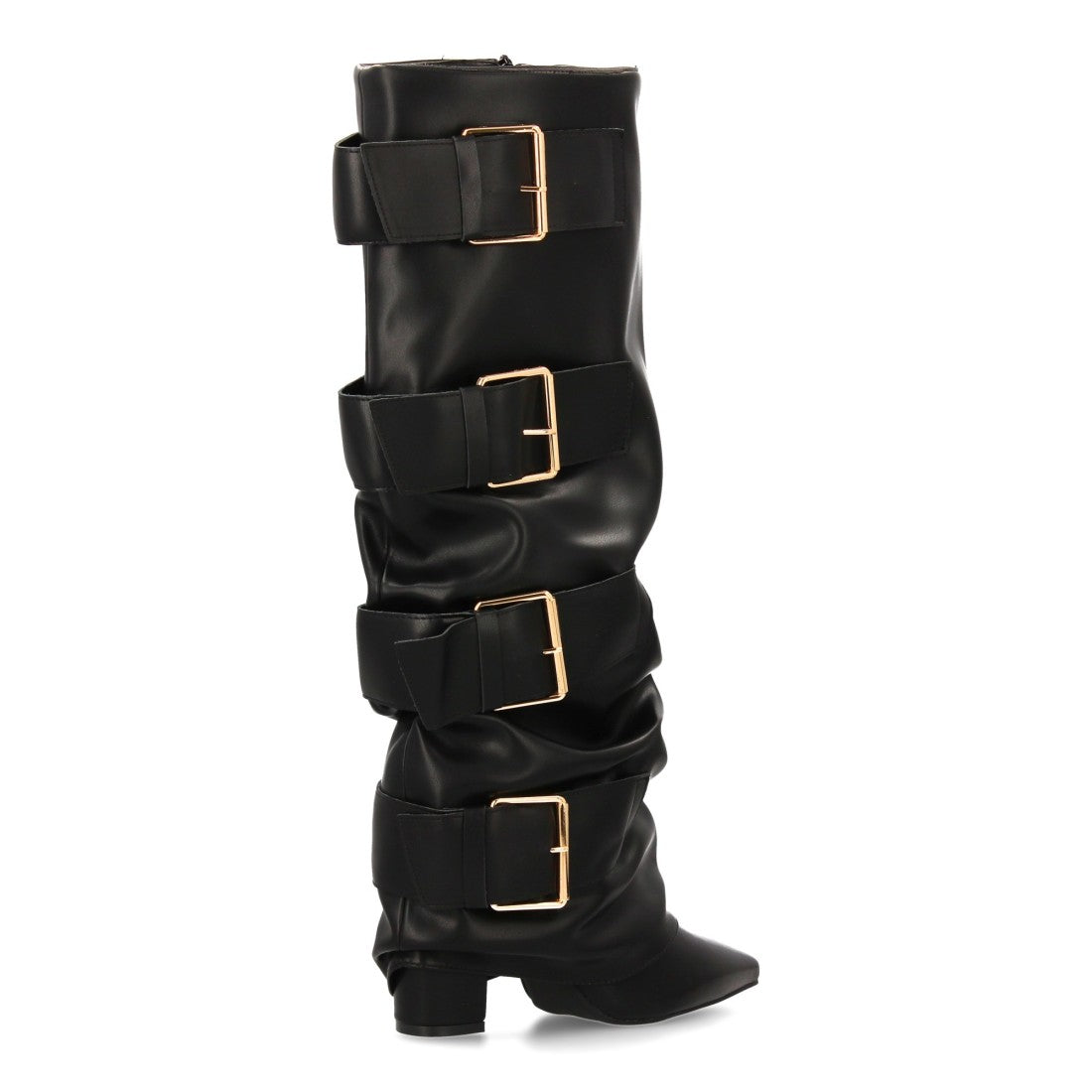 Botas altas de mujer con hebillas y efecto de forro - Negro