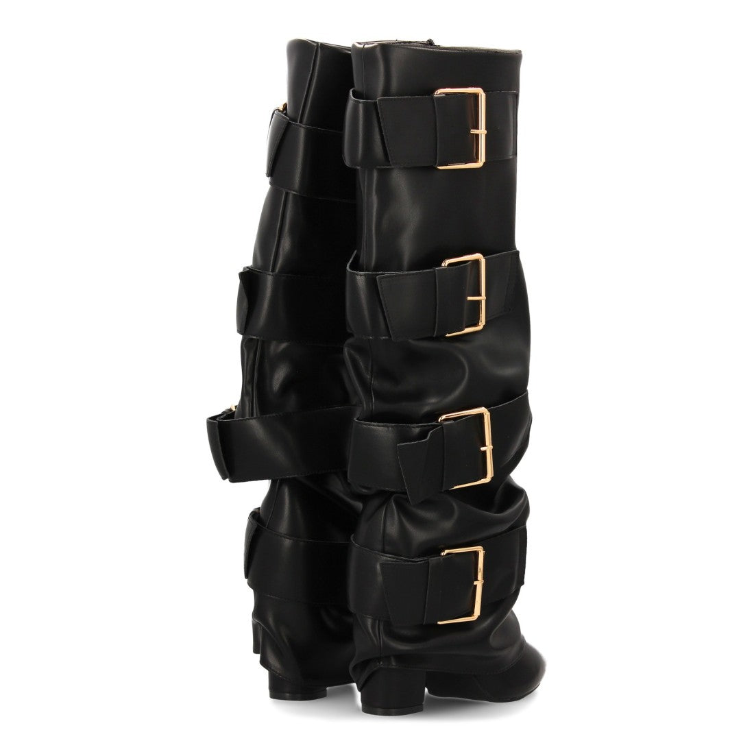 Botas altas de mujer con hebillas y efecto de forro - Negro
