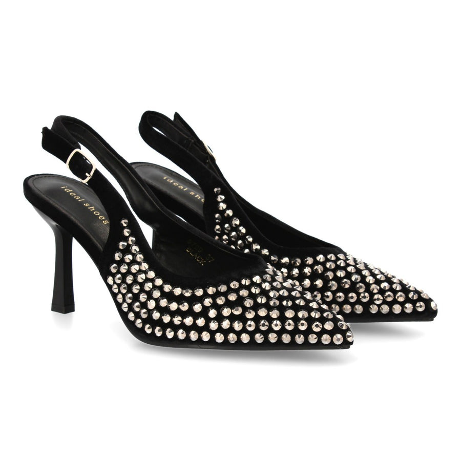 Zapatos de salón elegante de mujer con punta fina y pedreria