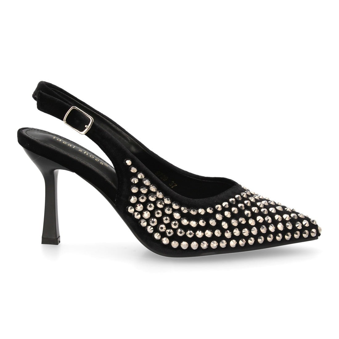 Zapatos de salón elegante de mujer con punta fina y pedreria