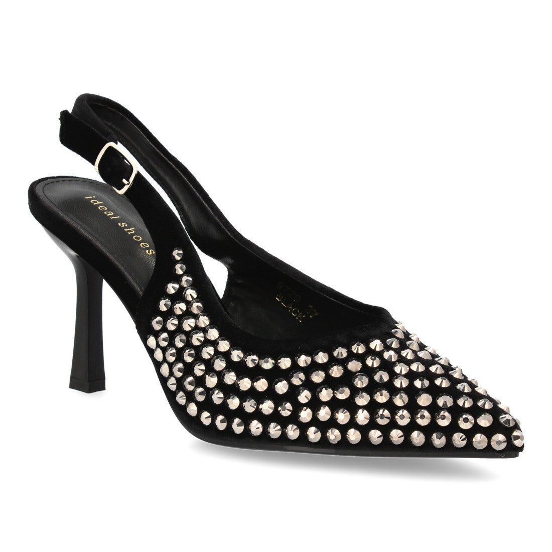 Zapatos de salón elegante de mujer con punta fina y pedreria