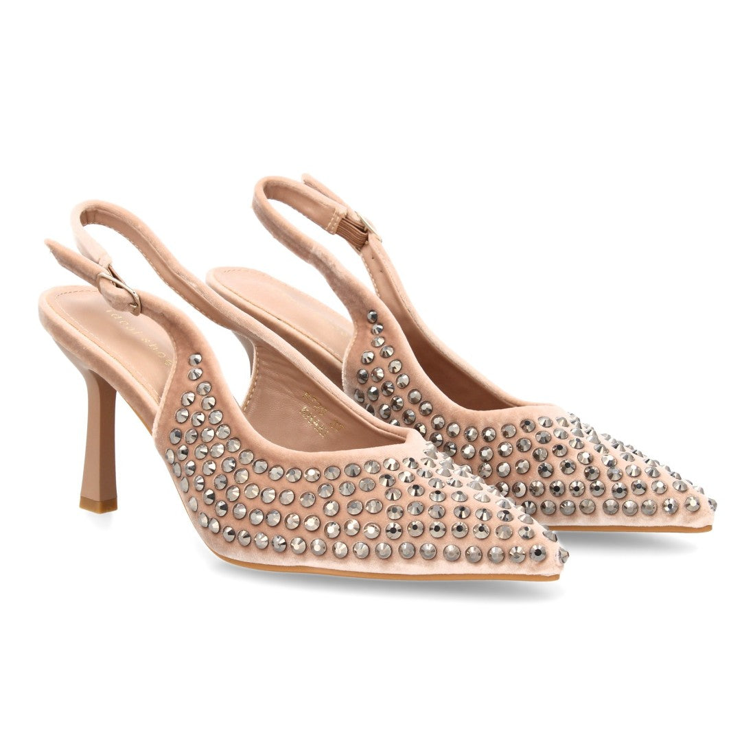 Zapatos de salón elegante de mujer con punta fina y pedreria - Kaki