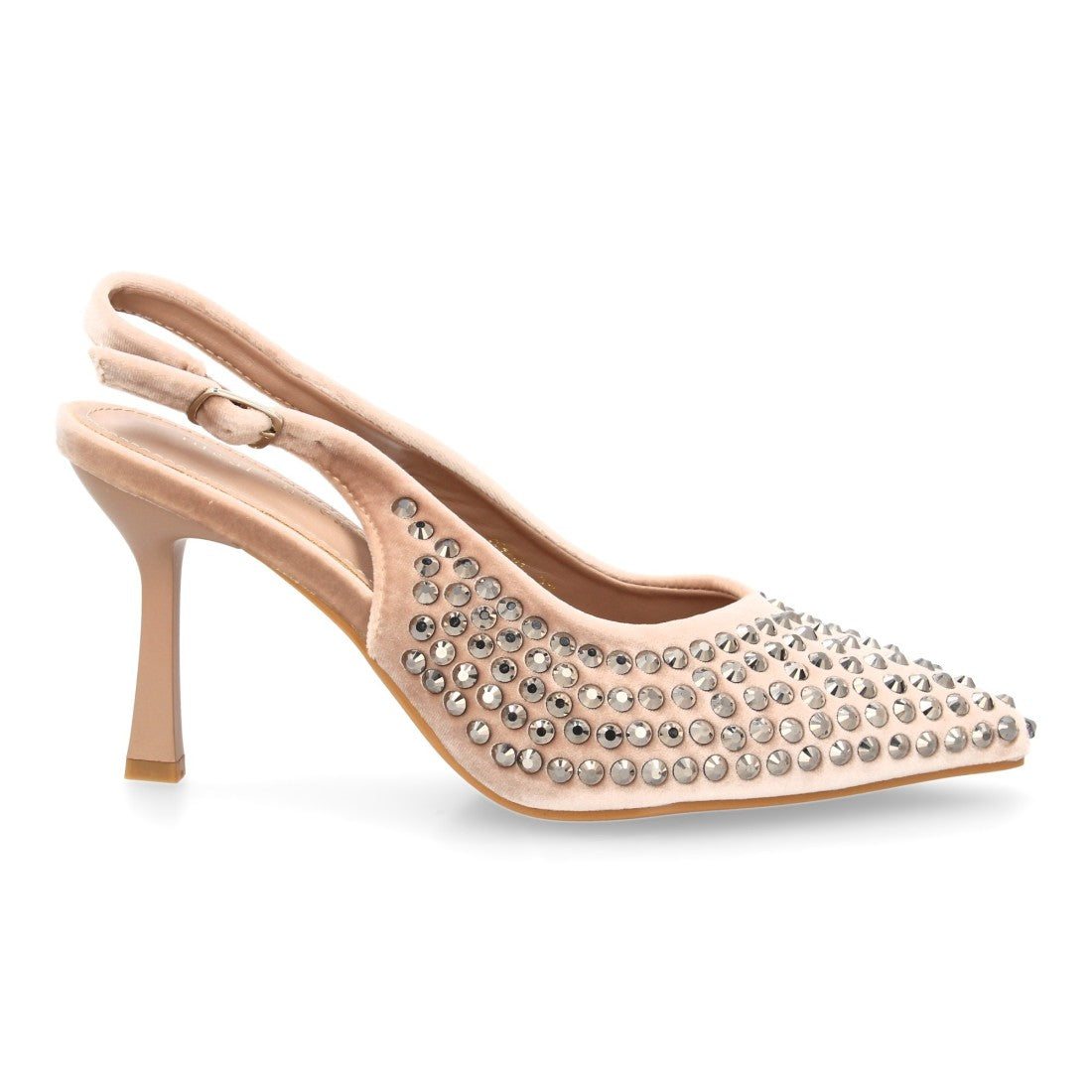 Zapatos de salón elegante de mujer con punta fina y pedreria - Kaki