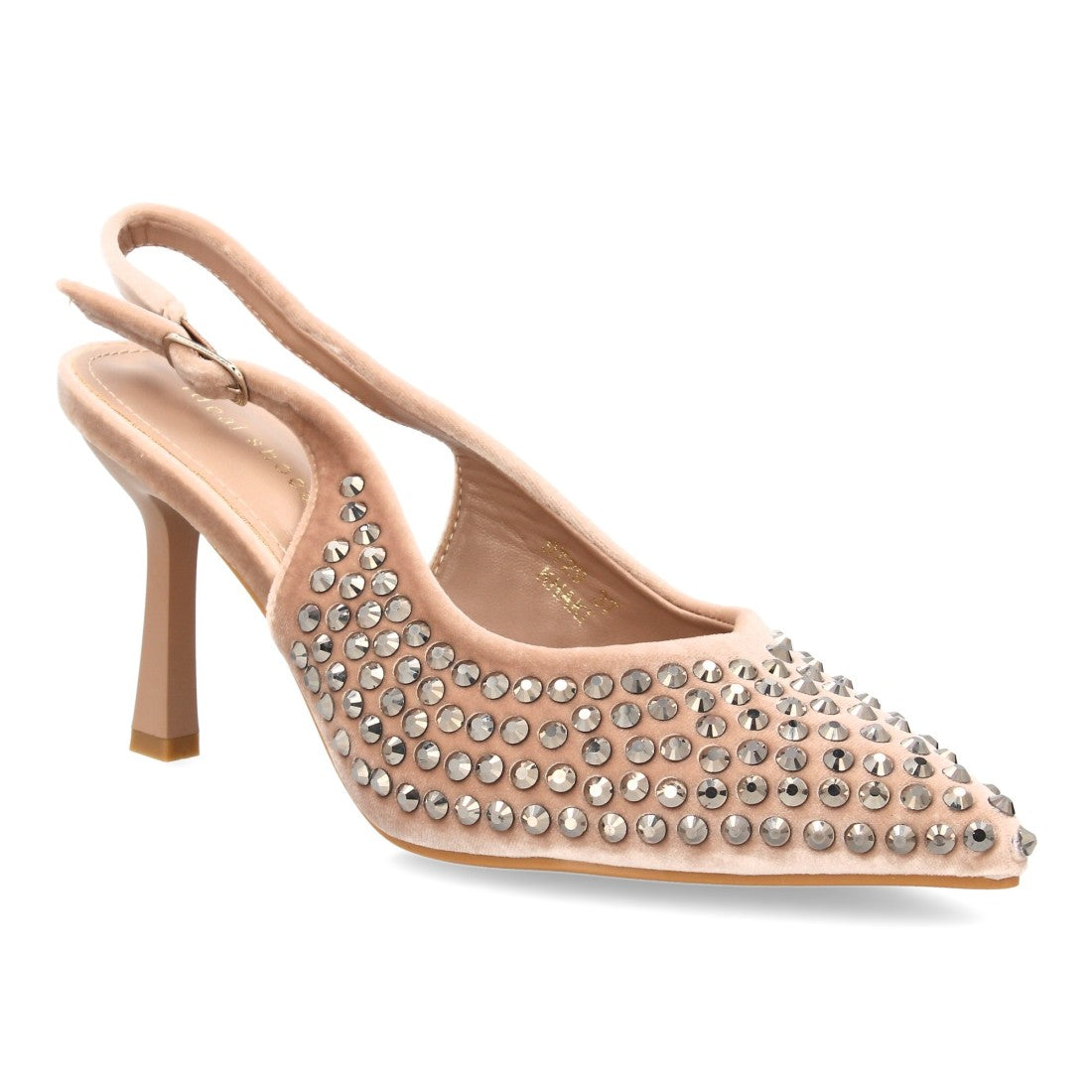 Zapatos de salón elegante de mujer con punta fina y pedreria - Kaki