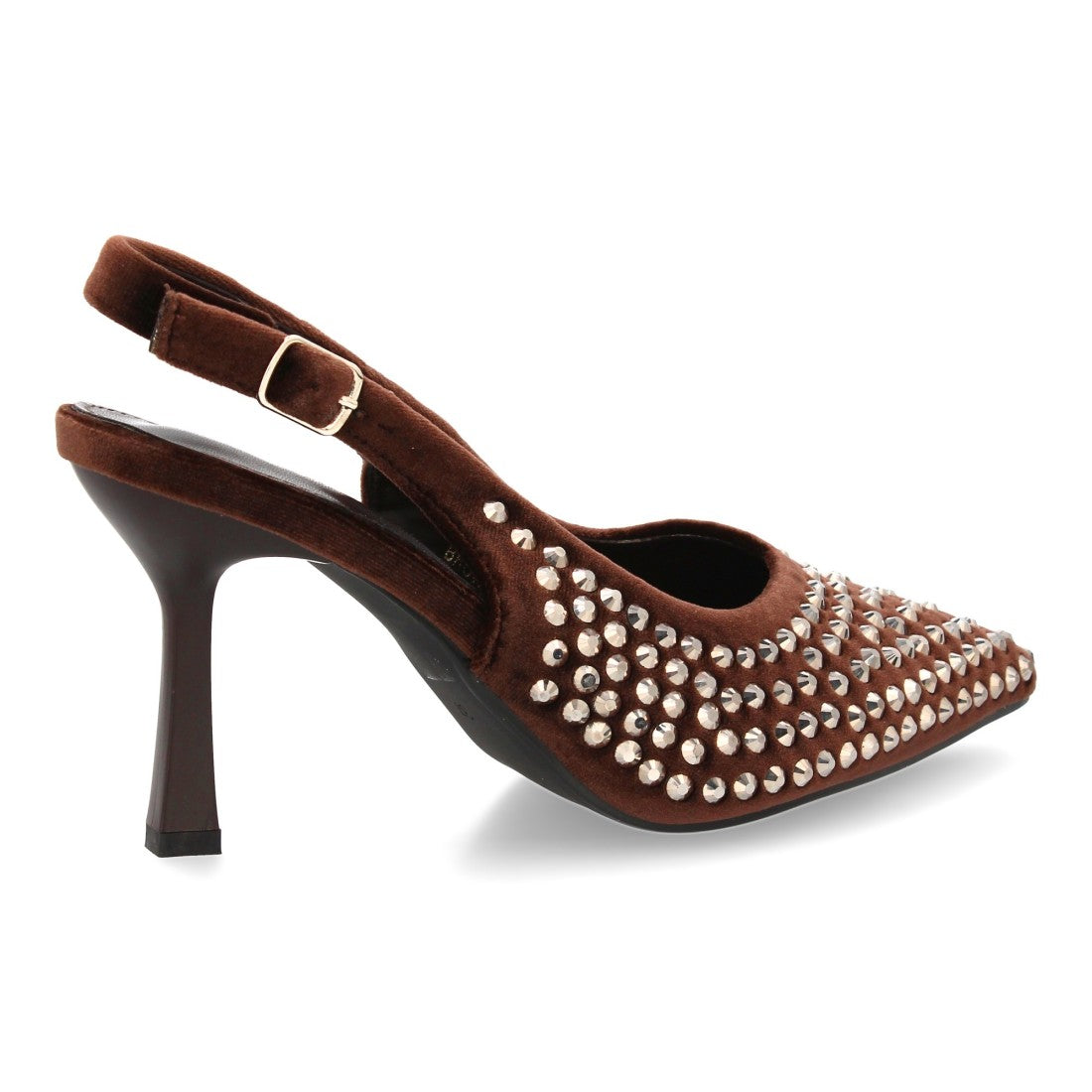 Zapatos de salón elegante de mujer con punta fina y pedreria - Marrón