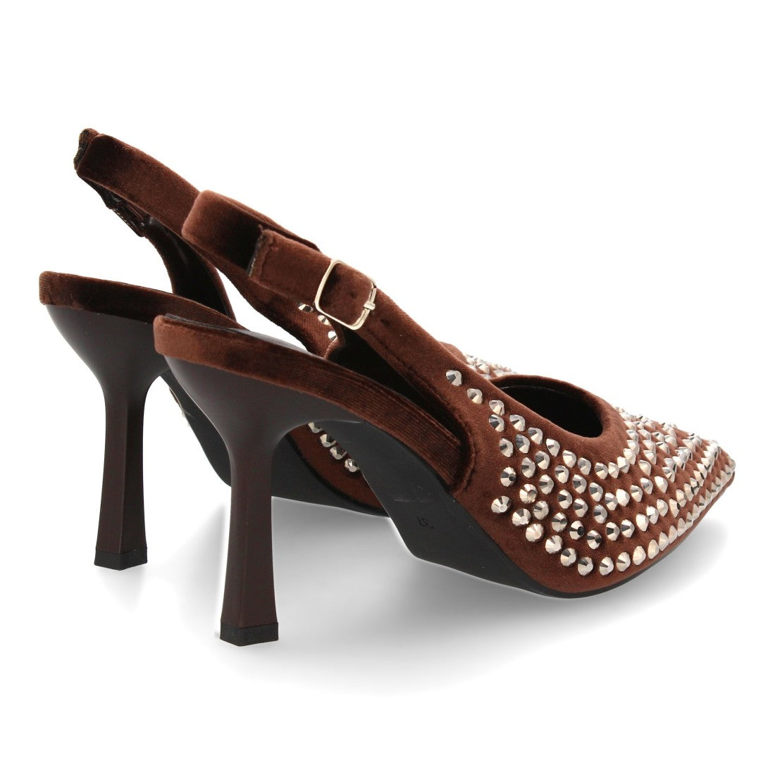 Zapatos de salón elegante de mujer con punta fina y pedreria - Marrón