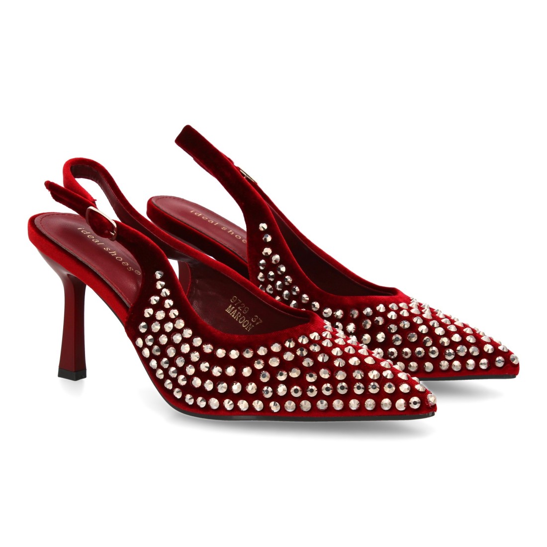 Zapatos de salón elegante de mujer con punta fina y pedreria - Burdeos