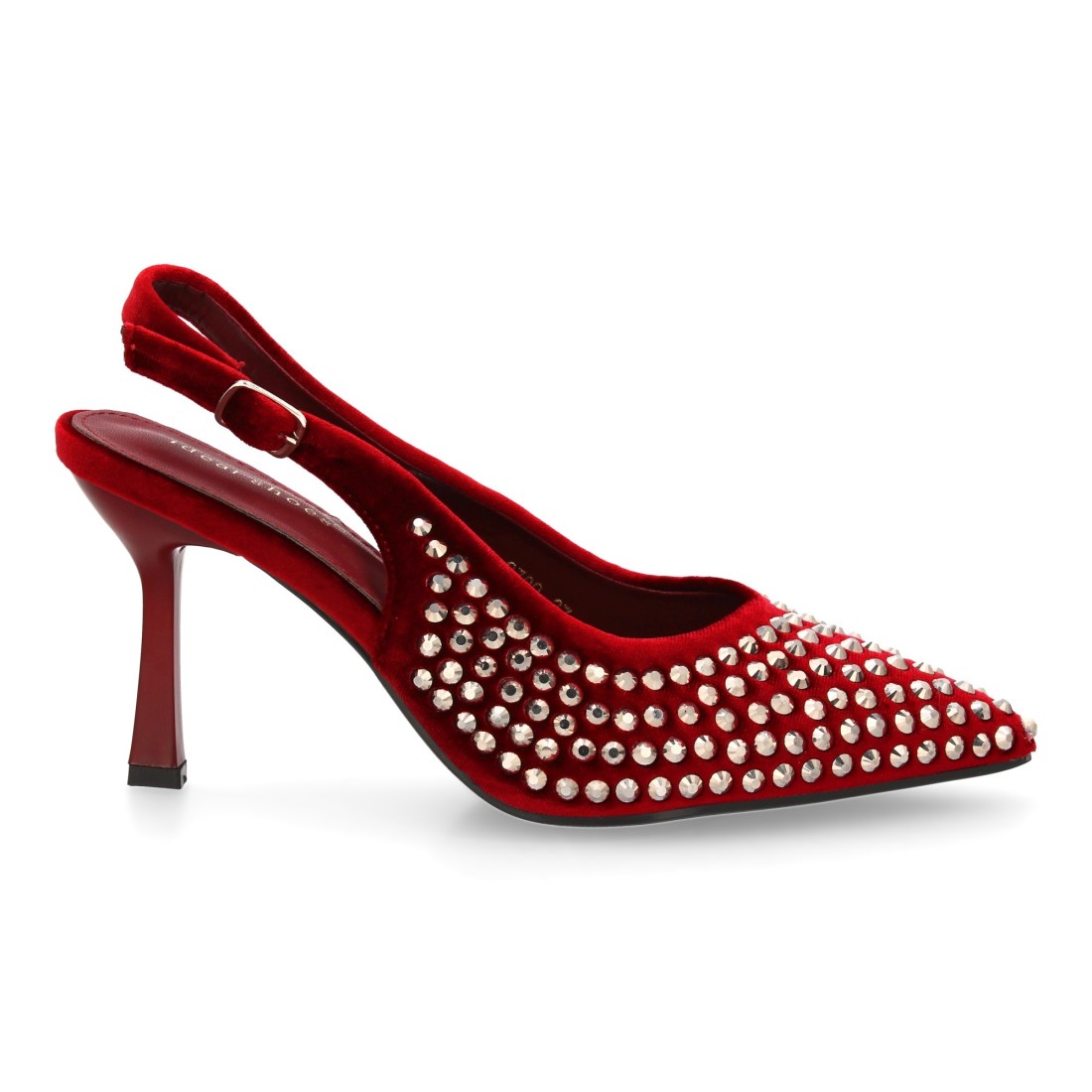 Zapatos de salón elegante de mujer con punta fina y pedreria - Burdeos