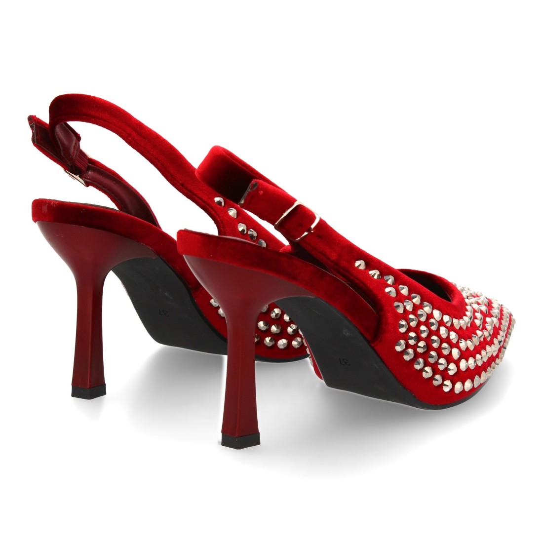 Zapatos de salón elegante de mujer con punta fina y pedreria - Burdeos