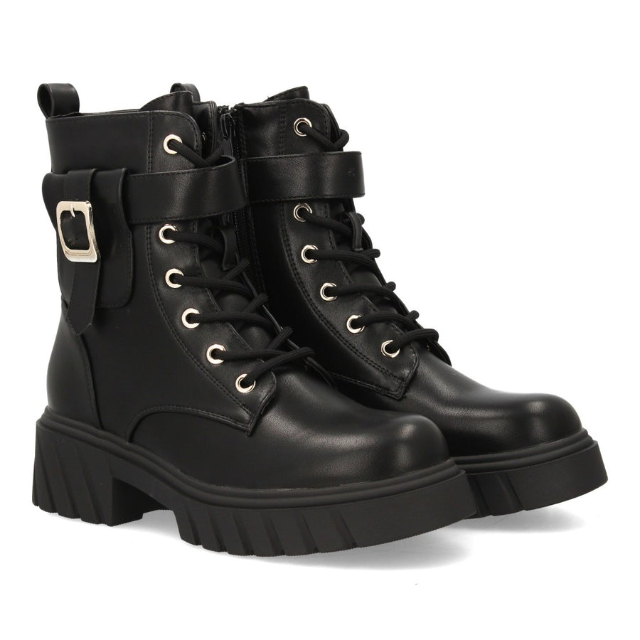 Bota estilo militar de mujer con cierre de cremallera - Negro