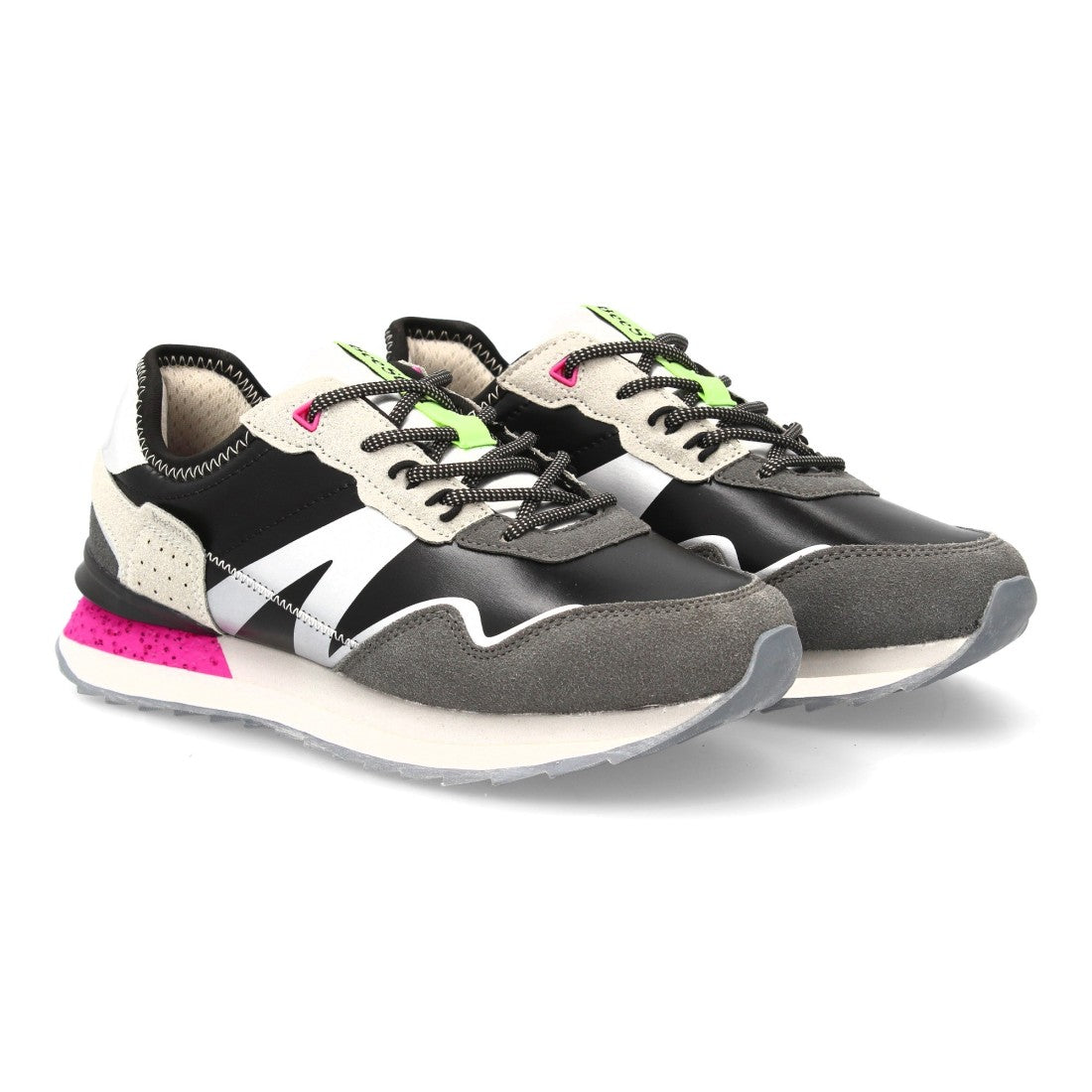 Zapatilla deportiva de diseño urbano de mujer con cierre de cordones - Negro