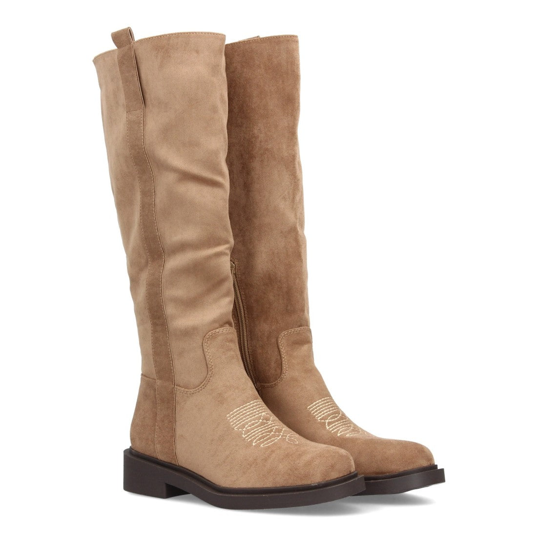 Bota alta de mujer con inspiración cowboy y detalle de bordado frontal - Apricot