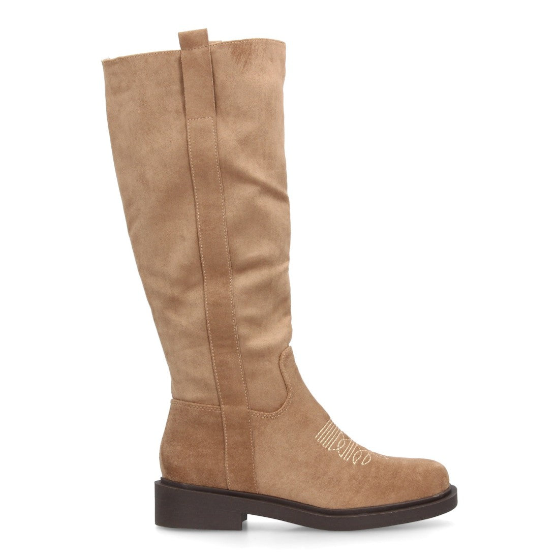 Bota alta de mujer con inspiración cowboy y detalle de bordado frontal - Apricot