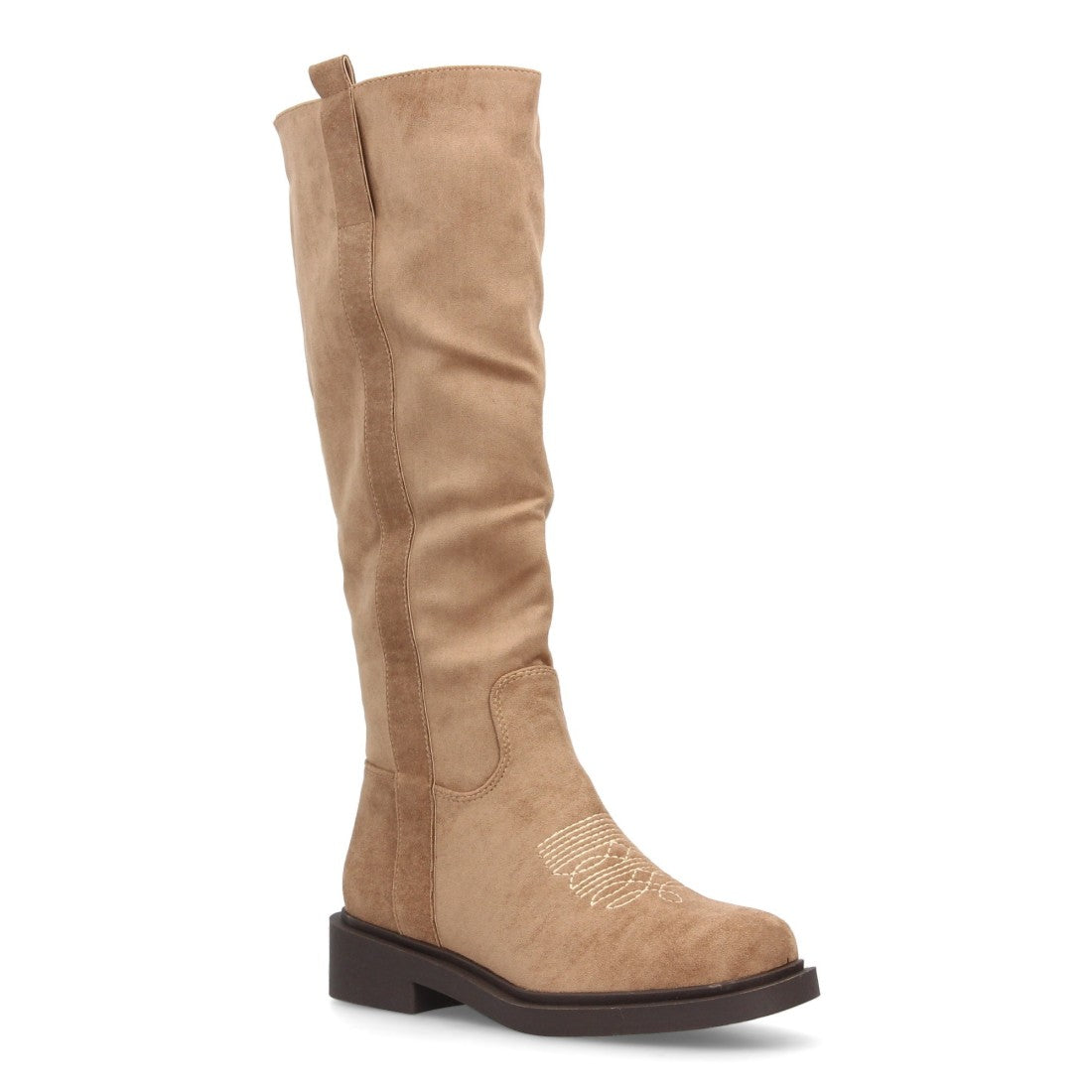 Bota alta de mujer con inspiración cowboy y detalle de bordado frontal - Apricot