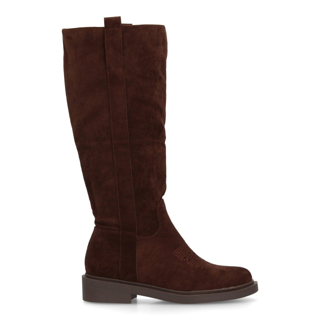 Bota alta de mujer con inspiración cowboy y detalle de bordado frontal