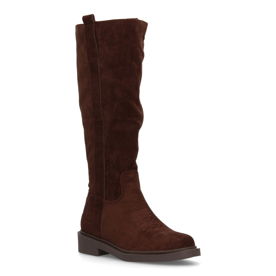 Bota alta de mujer con inspiración cowboy y detalle de bordado frontal