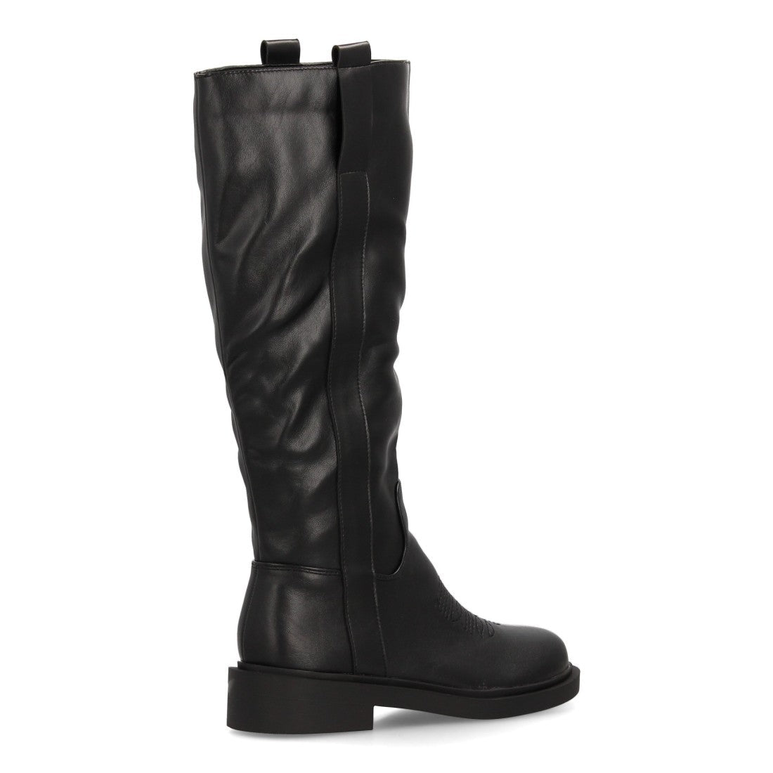 Bota alta de mujer con inspiración cowboy y detalle de bordado frontal - Negro