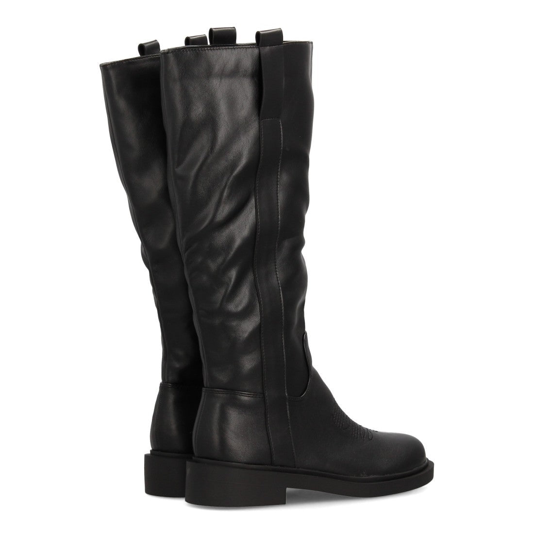 Bota alta de mujer con inspiración cowboy y detalle de bordado frontal - Negro
