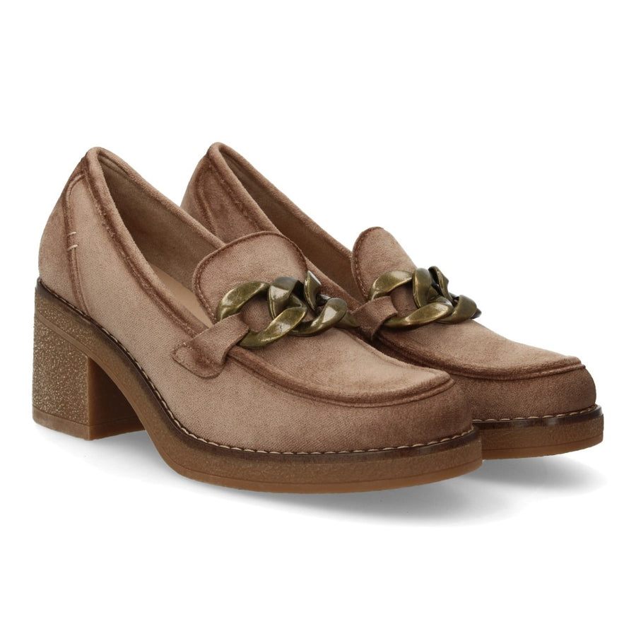 Mocasín de mujer con tacón ancho de altura media - Beige