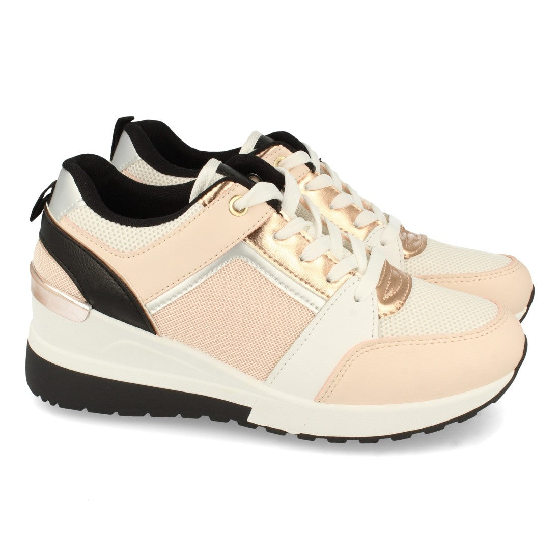 Zapatilla de cuña de mujer con detalle metálico en el talón - Rosa (Ref. 1CD-1206)