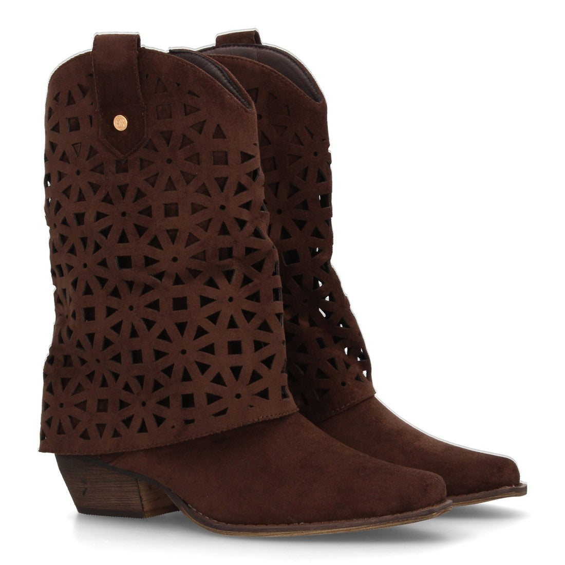 Botas cowboy de media caña diseño troquelado de formas geométricas de mujer