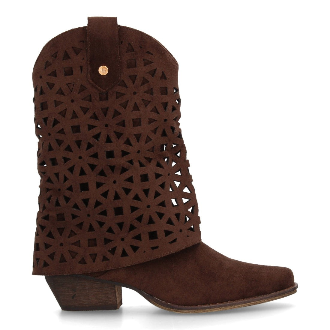 Botas cowboy de media caña diseño troquelado de formas geométricas de mujer