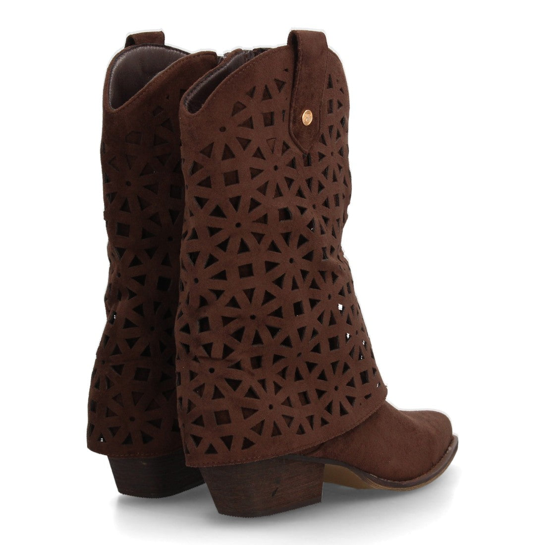 Botas cowboy de media caña diseño troquelado de formas geométricas de mujer