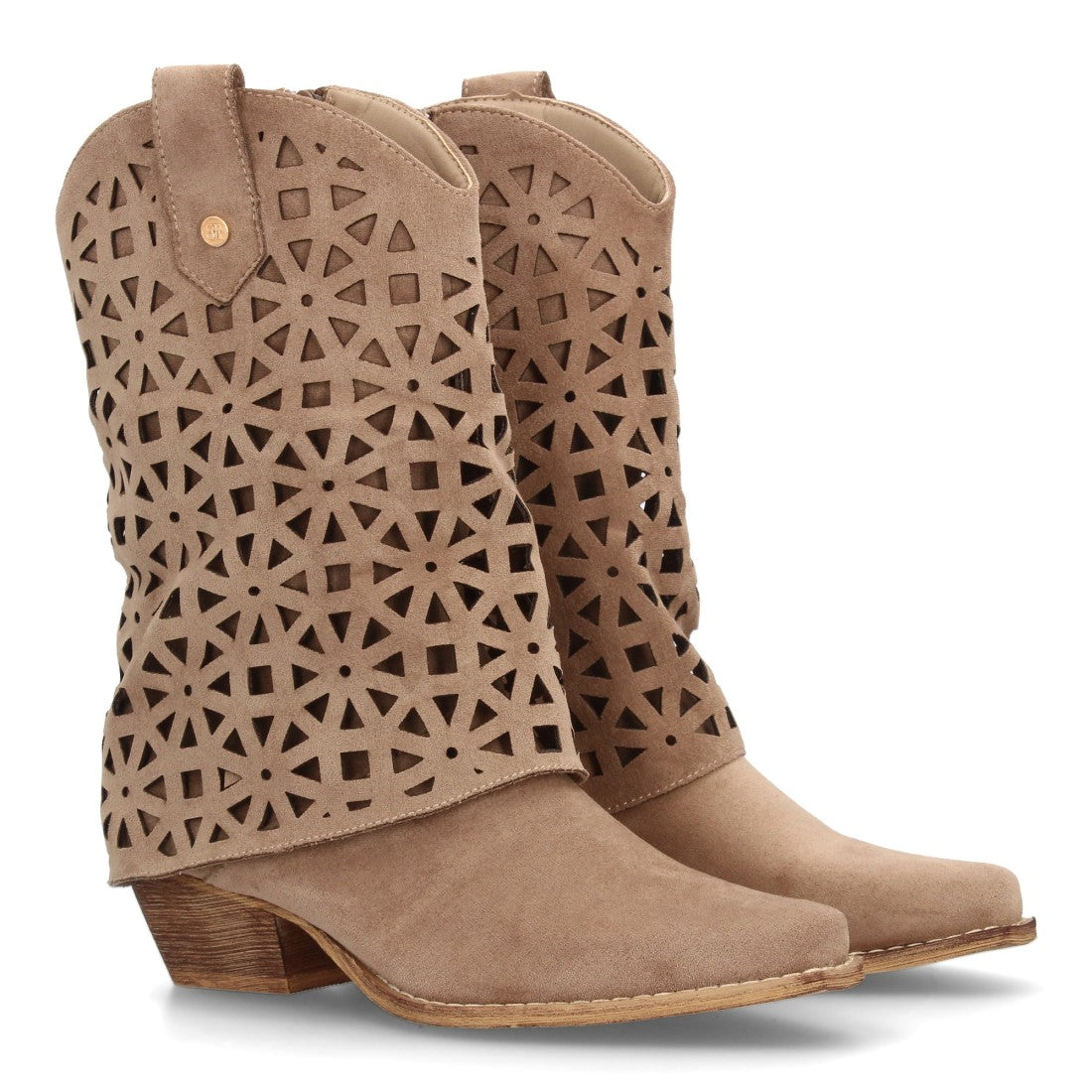 Botas cowboy de media caña diseño troquelado de formas geométricas de mujer