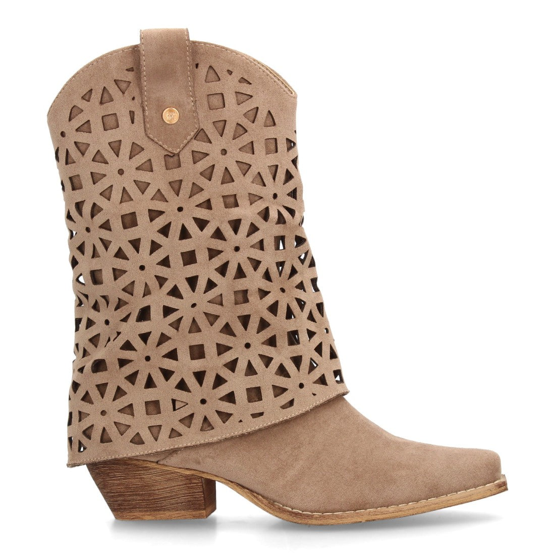 Botas cowboy de media caña diseño troquelado de formas geométricas de mujer