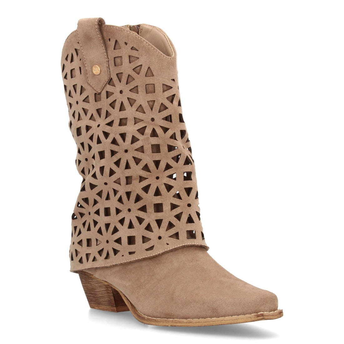 Botas cowboy de media caña diseño troquelado de formas geométricas de mujer