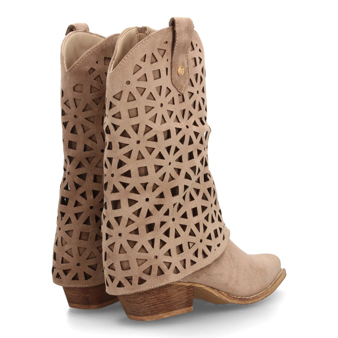 Botas cowboy de media caña diseño troquelado de formas geométricas de mujer
