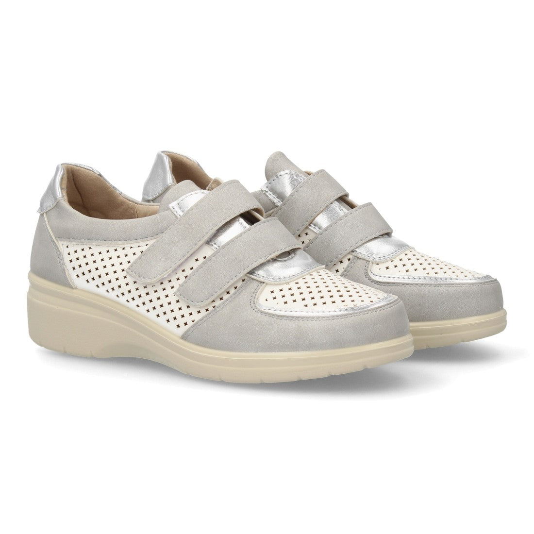 Zapatillas confort de mujer con detalles metalizados - Plata