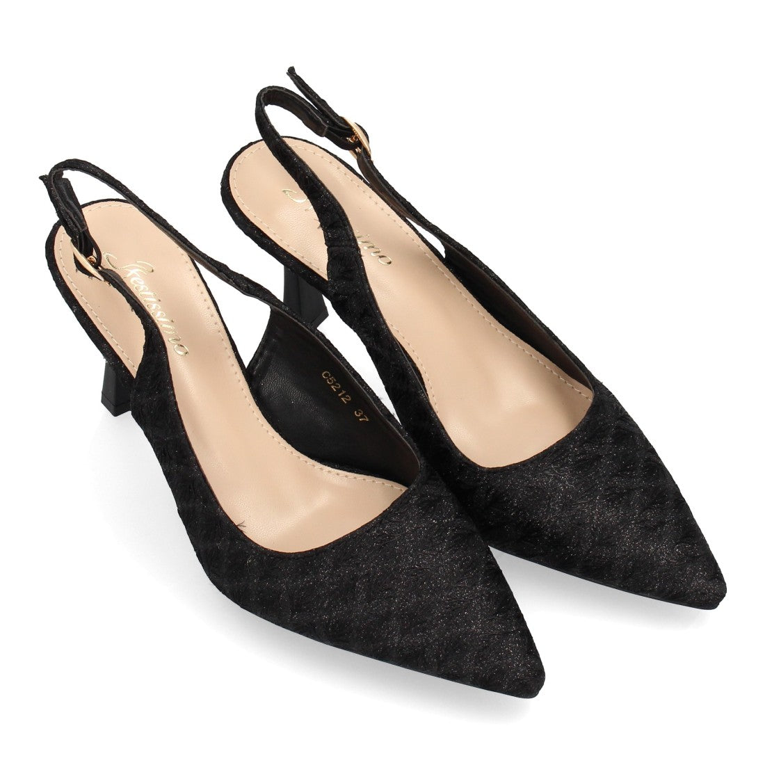 Zapato destalonado de tacón fino de mujer con punta cerrada