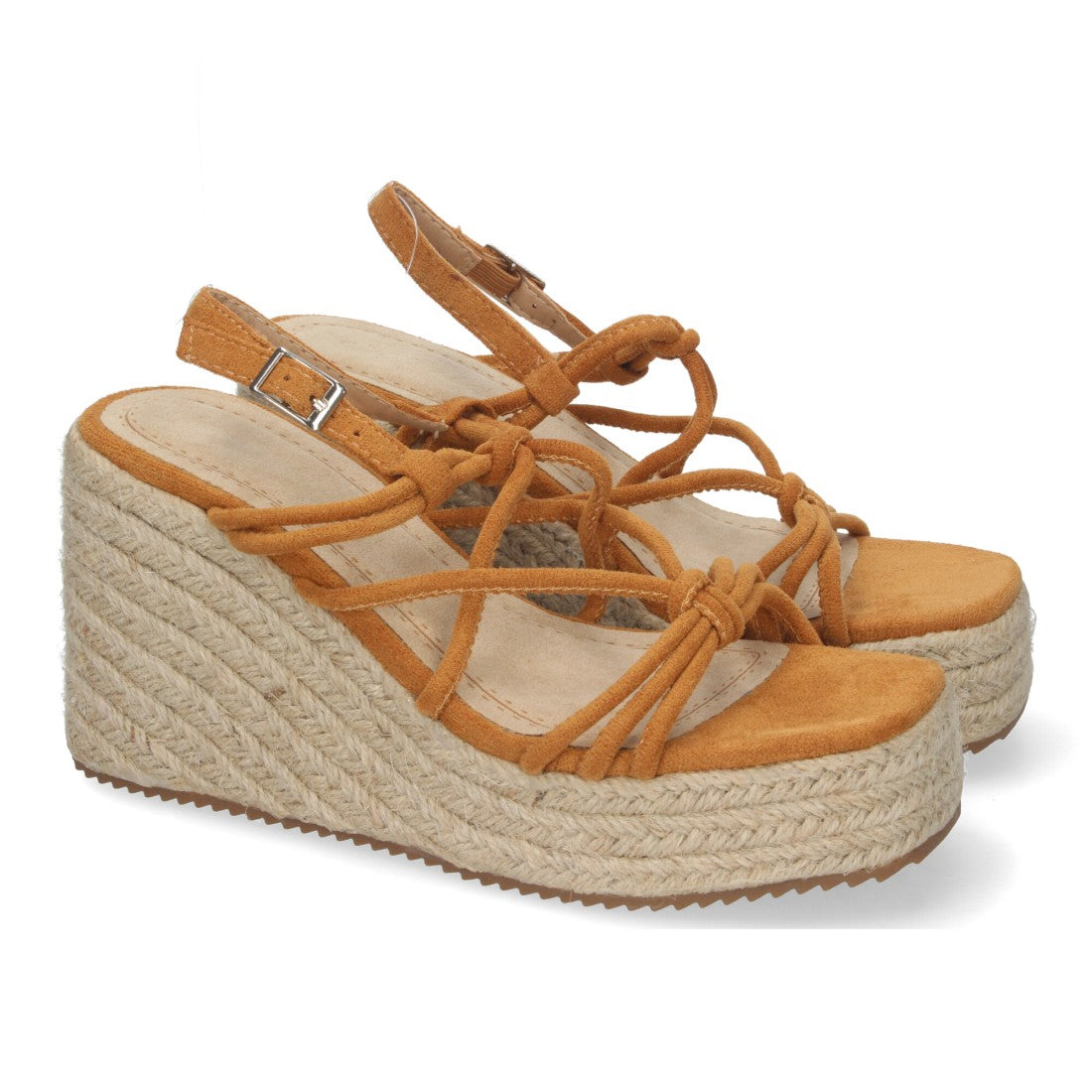 Sandalias de cuña de yute de mujer - Camel