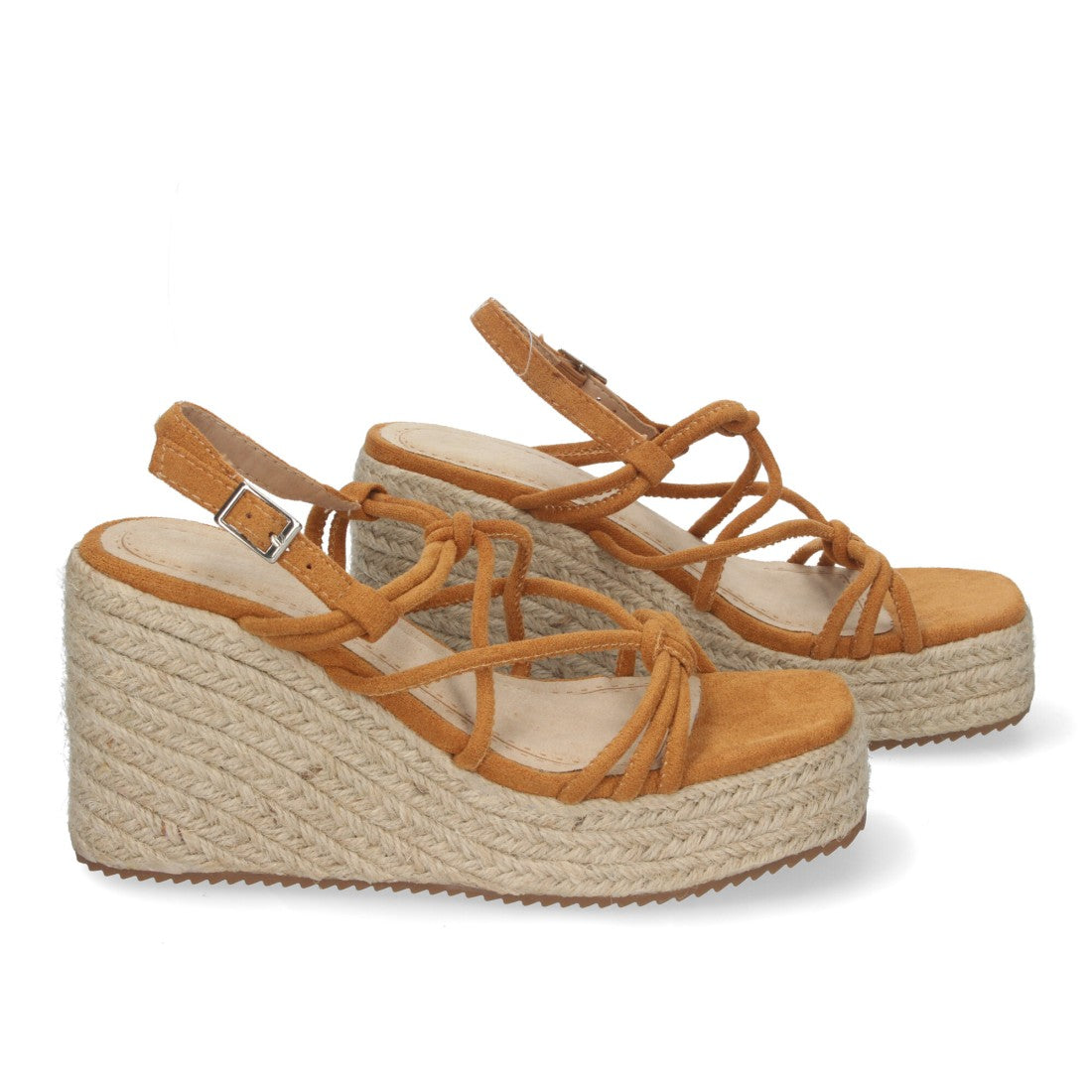 Sandalias de cuña de yute de mujer - Camel