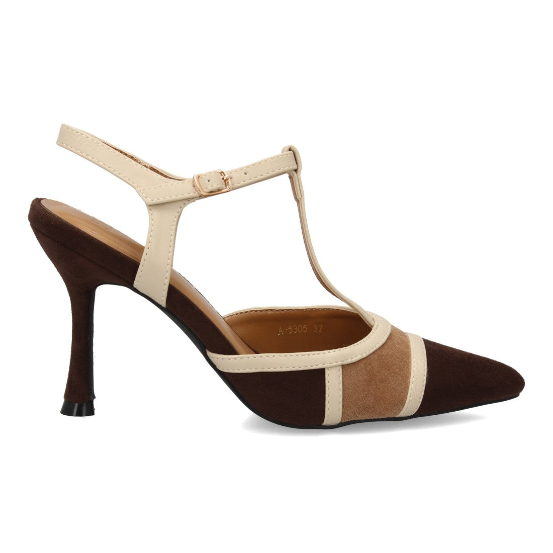 Zapato destalonado de mujer con tacón alto fino y elegante - Café