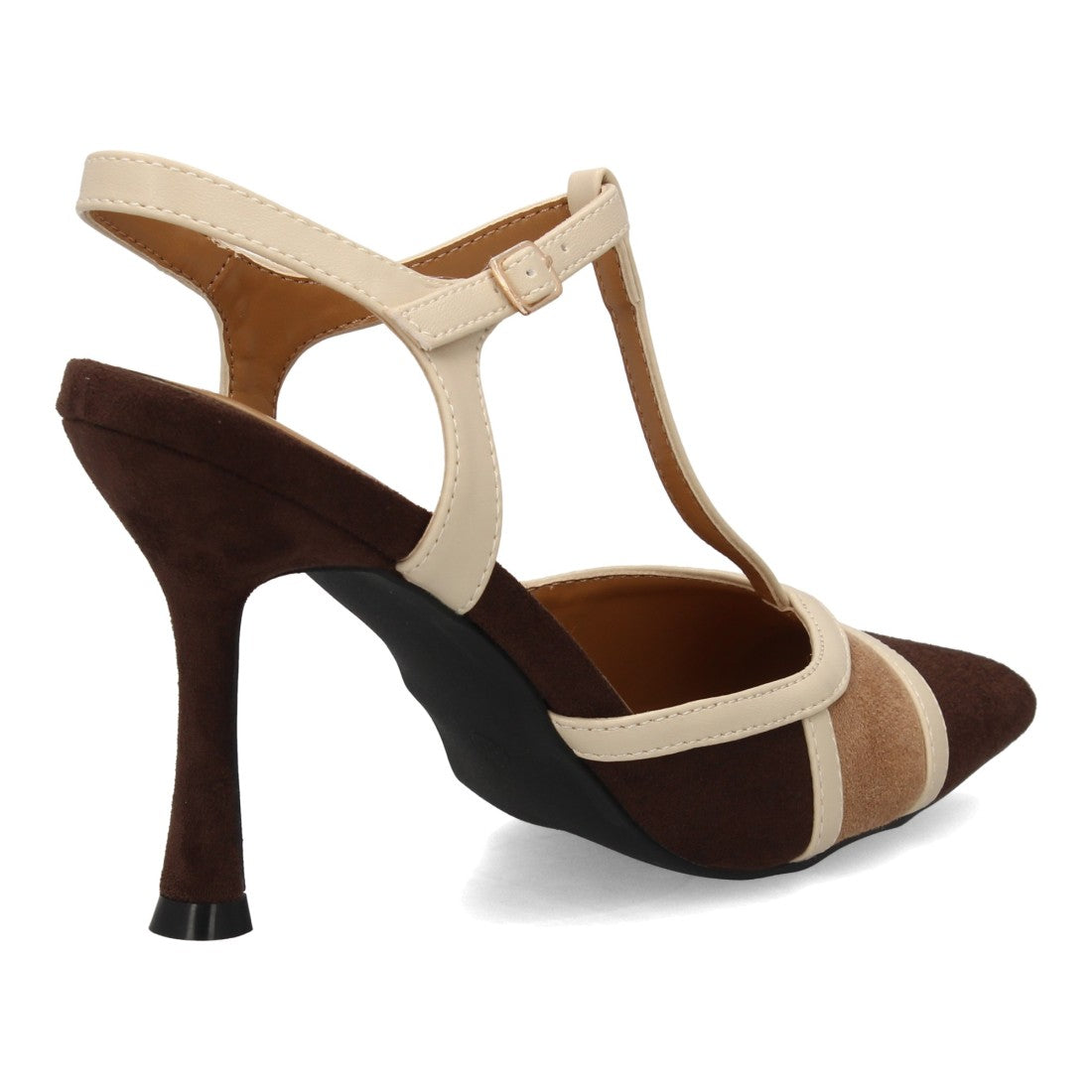 Zapato destalonado de mujer con tacón alto fino y elegante - Café