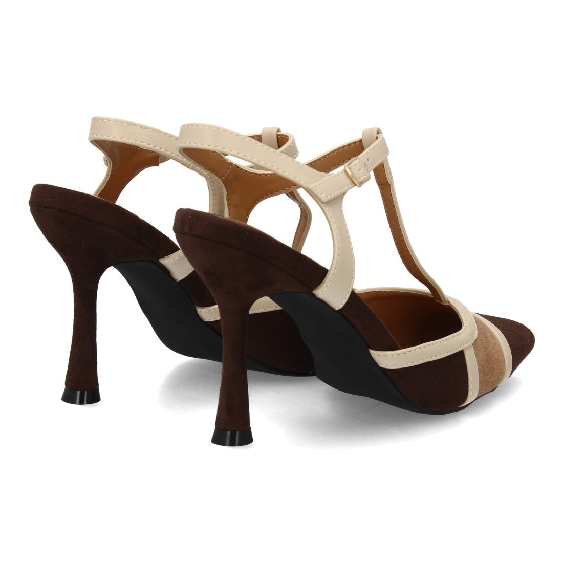 Zapato destalonado de mujer con tacón alto fino y elegante - Café