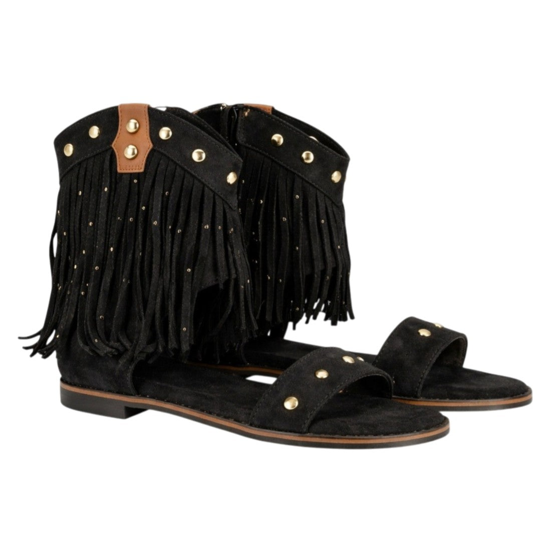 Sandalia plana estilo boho de mujer con estructura tipo botín abierto