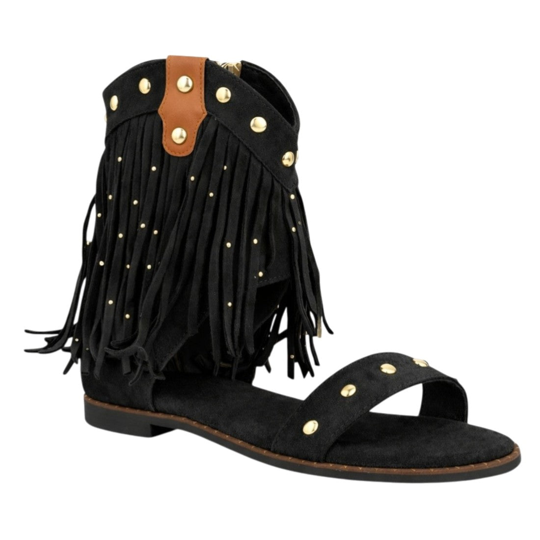 Sandalia plana estilo boho de mujer con estructura tipo botín abierto