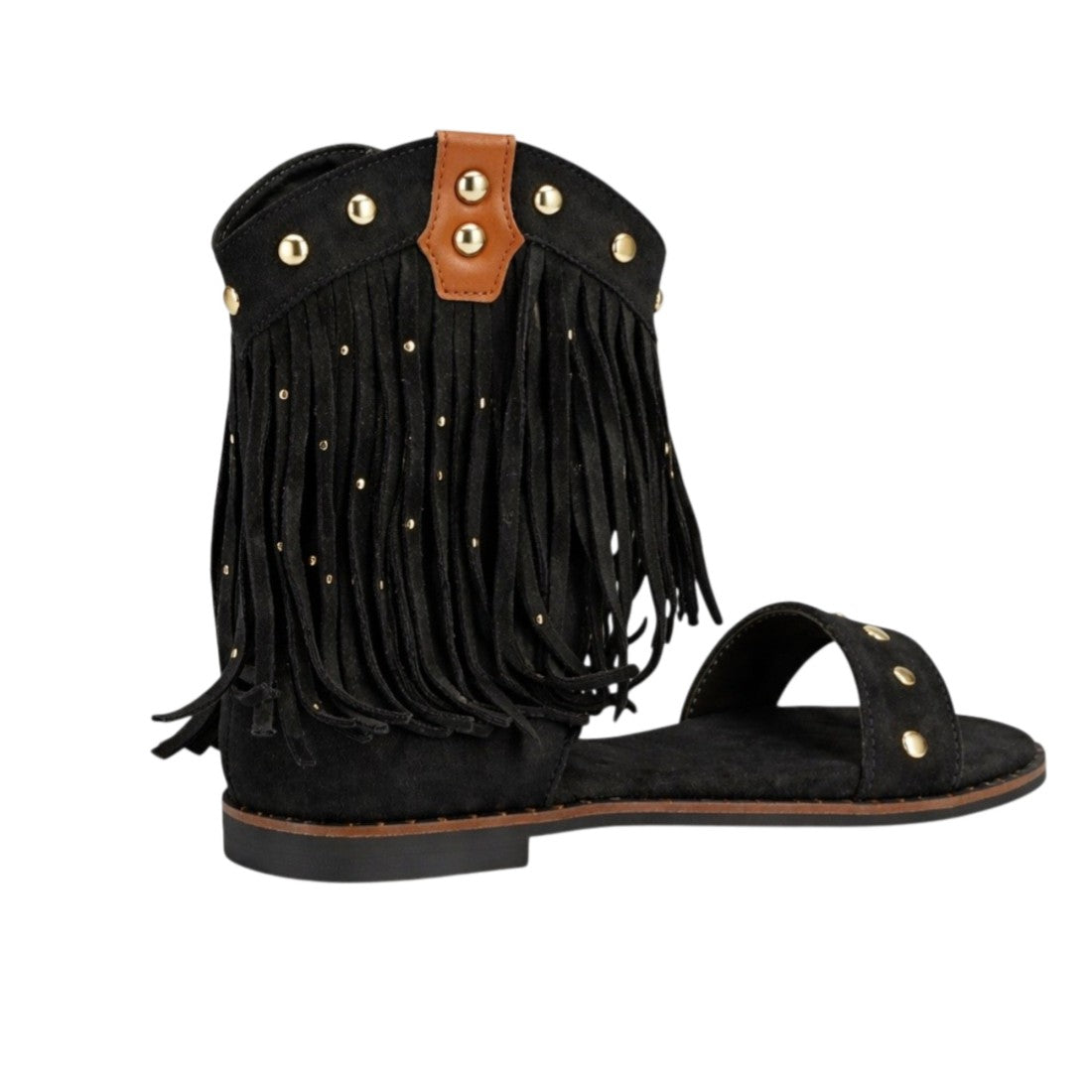 Sandalia plana estilo boho de mujer con estructura tipo botín abierto