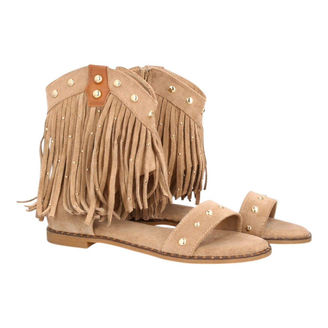 Sandalia plana estilo boho de mujer con estructura tipo botín abierto