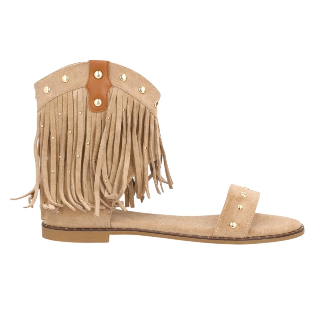 Sandalia plana estilo boho de mujer con estructura tipo botín abierto