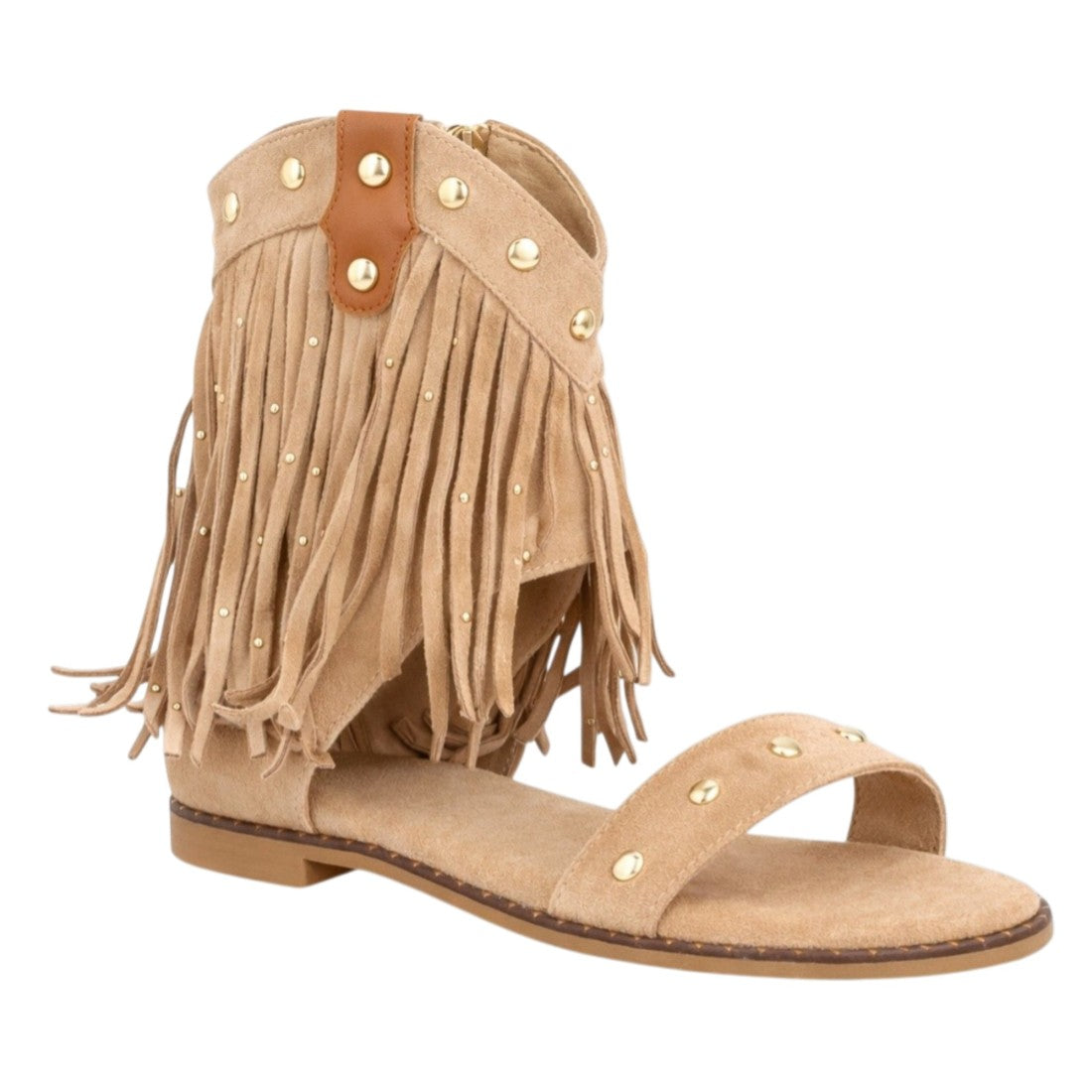 Sandalia plana estilo boho de mujer con estructura tipo botín abierto