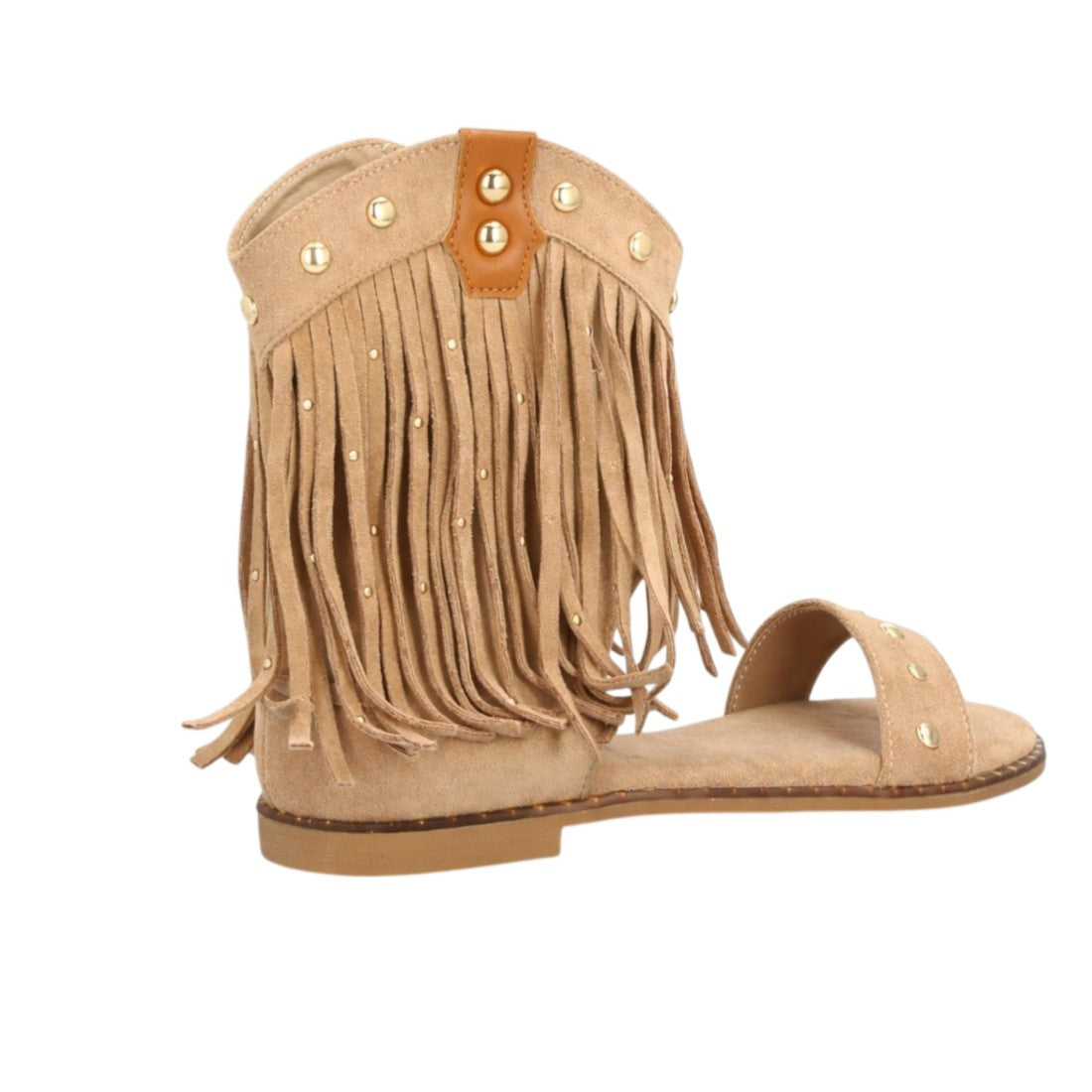 Sandalia plana estilo boho de mujer con estructura tipo botín abierto