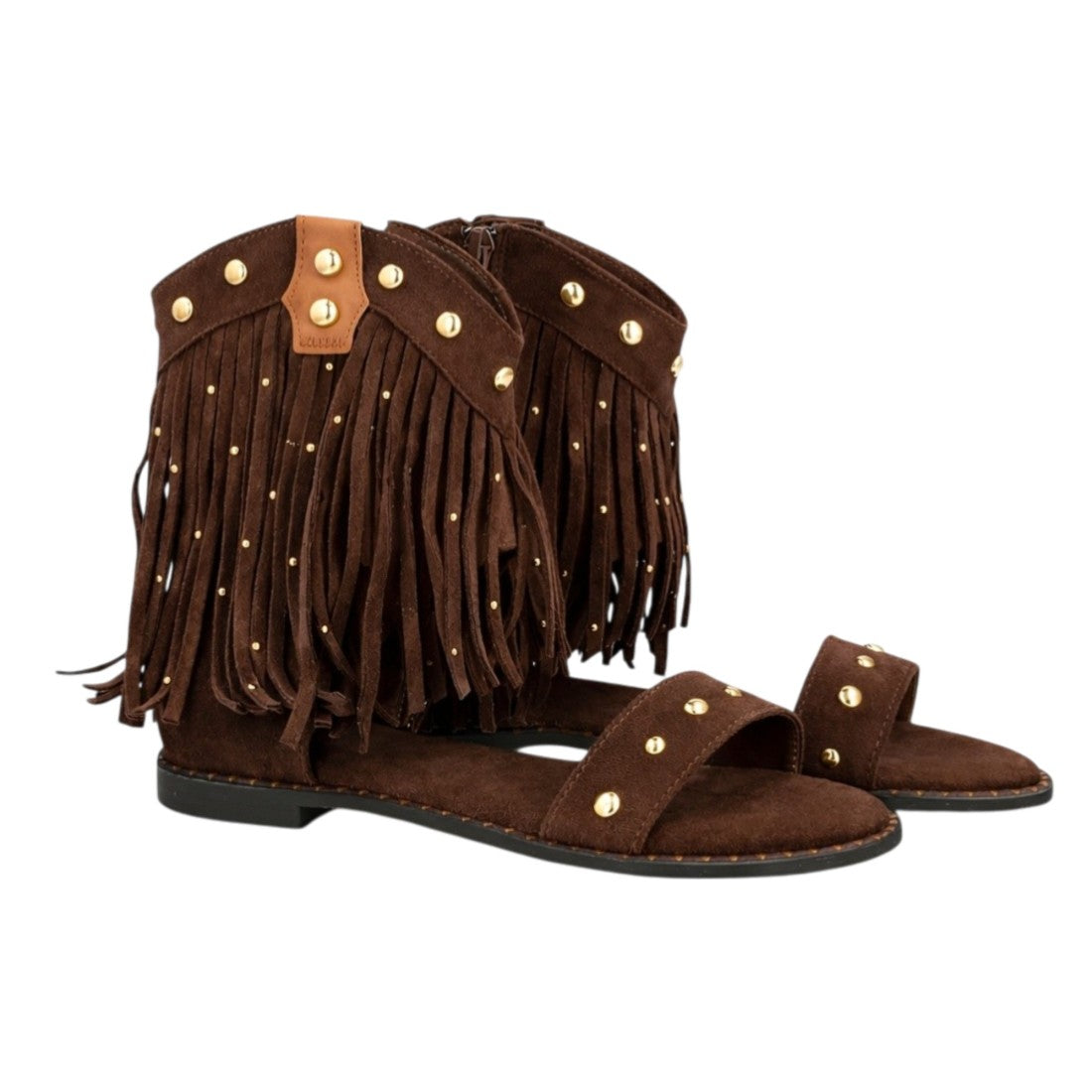 Sandalia plana estilo boho de mujer con estructura tipo botín abierto