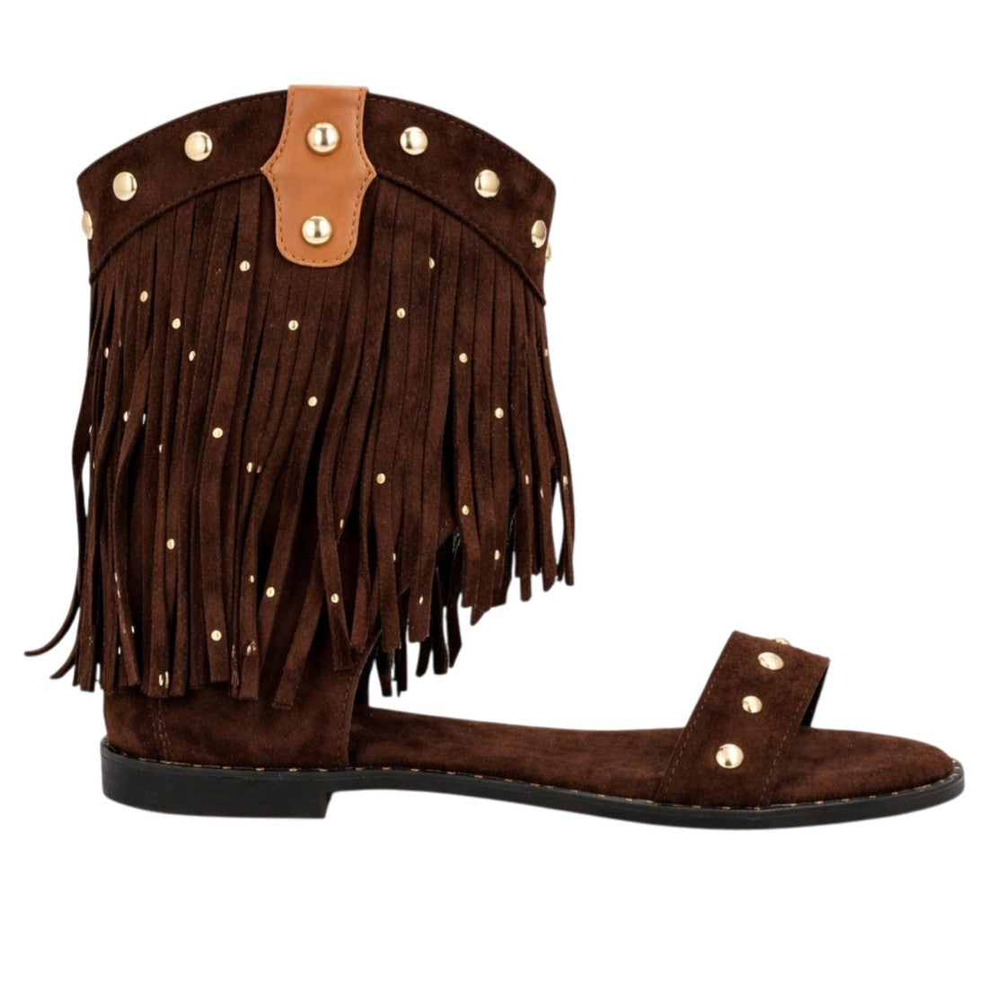 Sandalia plana estilo boho de mujer con estructura tipo botín abierto