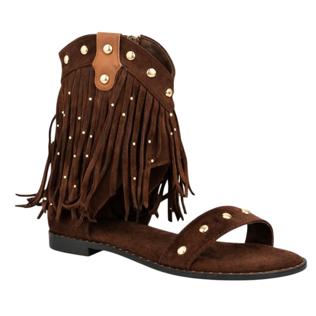 Sandalia plana estilo boho de mujer con estructura tipo botín abierto
